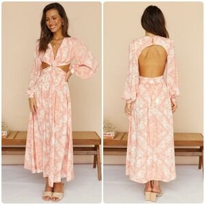 All About May Womens Boho Paisley Print Cutout Maxi Dress Open Back Size 2 Coral